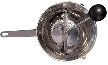 Fackelmann Passaverdure con due dischi Ø 20 cm, a maglia fine e maglia larga, materiale in acciaio inossidabile, con base d'appoggio, manico ergonomico con foro