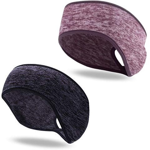 QKURT 2 Pieces Running Winter Headband, Warm Sports Headbands Cycling Ear Warmers Fleece Ponytail Headband Thermal athletics headband for Men Women