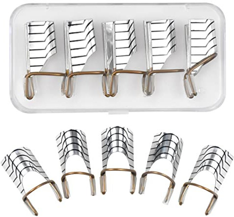 Dokeno 5 Stück Nagelschablonen Verlängerung, Nagelverlängerung Schablone Wiederverwendbar, Nagelschablonen aus Aluminium, Nagel Verlängerung, Silber Nagelform für Nagel Maniküre DIY und UV Gel Nagel