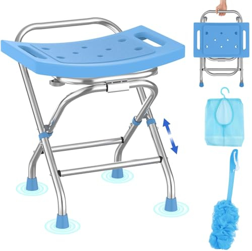 Folding Shower Seat - Stainless Steel Shower Chair for Inside Shower - 420lbs Height Adjustable Foldable Shower Stool - Portable Travel Collapsible Bath Bench for Elderly, Senior, Handicap & Disabled
