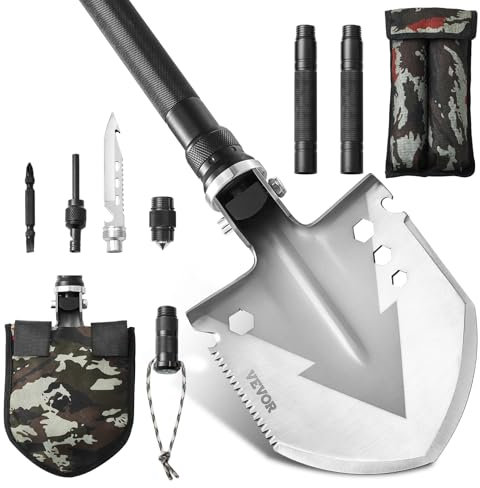 VEVOR Survival Schaufel Survival Axt, 16 in 1 Camping Klappspaten mit Axt, Edelstahl Schaufel-Axt-Kombination, multifunktionale Notfall Überlebensausrüstung für Camping und Wandern