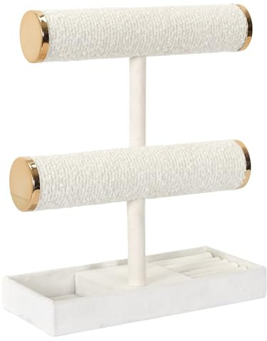 HOME DECO FACTORY, HD0572, Elegant smyckeshållare med dubbla öglor, praktisk förvaring för halsband och armband, modern design, enkel åtkomst, enkelt underhåll, storlek 24x275x10 cm, elfenbensvit