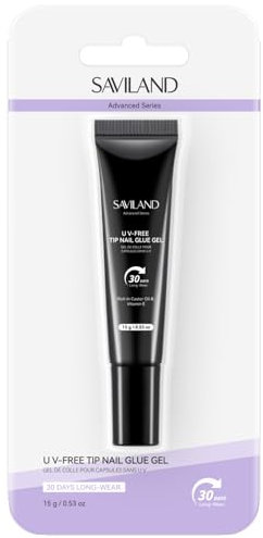 SAVILAND Colle à Ongles : 30 jours Adhésif Gel pour Faux Ongles, 15 g Colle a Capsule, Pointes, Décorations Nail Art, Adhésif rapide séchant avec huile de ricin et vitamine E