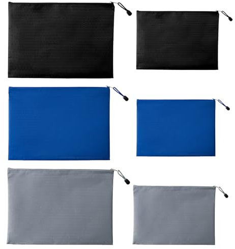 LCUHAVA 6 Stück Geldtaschen Banktasche A4/A5 Banktasche Wasserdicht Geldmappe Oxford für Die Aufbewahrung von Banknotendokumenten, Privat und Gewerblich (Blau, Schwarz, Grau)