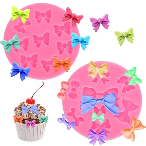 2 Stück Schleifen Schokoladen Form Rosa Schleifen Backform Silikon Fondant Formen Bonbon Form für DIY Bastelprojekte Cupcake Topper Gelee Geburtstagskuchen Eiswürfel