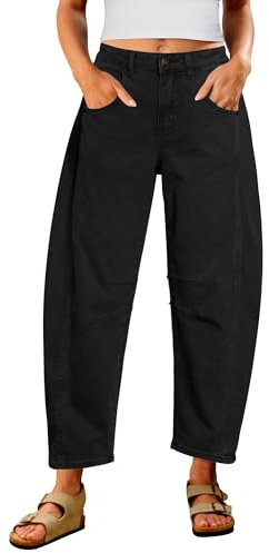 Utyful Barrel Jeans Women Cropped Baggy Trendy High Waisted Distressed Loose Stretch Denim Trouser Jeans with Pockets