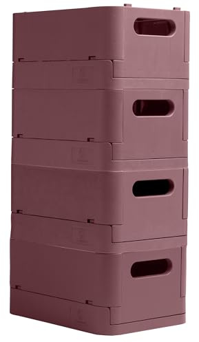 Exacompta - Réf. 27138D - Carton de 4 caisses pliables, casiers, multi-usages SMARTCASE - Livrées à plat, dimensions non pliées : Prof.27,6 x larg.18,8 x Haut.12 cm - Vieux rose