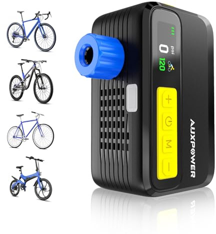Auxpower New Electric Bike Pump-Mini Portable Bike Tire Pump with Gauge, 120PSI Portable Bicycle Pump Fast Inflation, High-Performance Air Pump for Bike Tires and Balls (Presta & Schrader)
