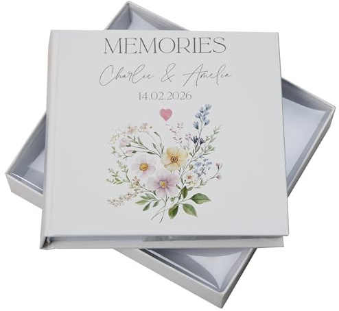 Personalised Wedding Photo Album, 6x4, Delicate Floral Bouqet Design, 50 Photo Capacity, Gift Boxed, Slip-in Pockets