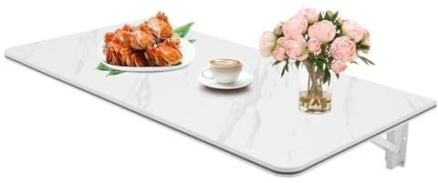 Pinuox Mesa de pared plegable de 80 x 40 cm, color blanco, soporta hasta 30 kg, ahorra espacio, montaje en pared para salón, cocina, oficina, garaje