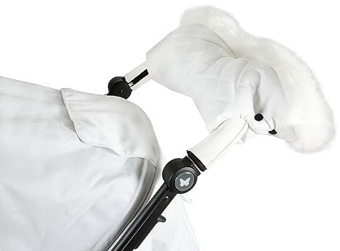 My Babiie Stroller Fleece Hand Muff - Fur Trimmed Pushchair Gloves, Windproof Baby Pram Handmuff, Luxurious Faux Fur, Thick & Warm, Quilted Stitching - White