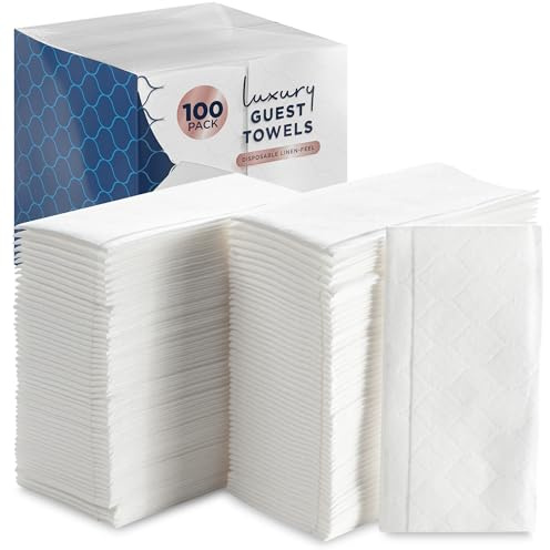 Disposable Guest Towels for Bathroom, 100 Pack White Linen-Feel, Cloth-Like
