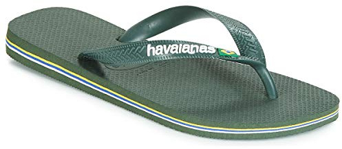 Havaianas - Brasil Logo, Chanclas Icónicas, Cómodas y Duraderas, Tiras con Bandera de Brasil y Suela Antideslizante con Franjas de Colores, Adultos Unisex, Green Olive, 5.5/6