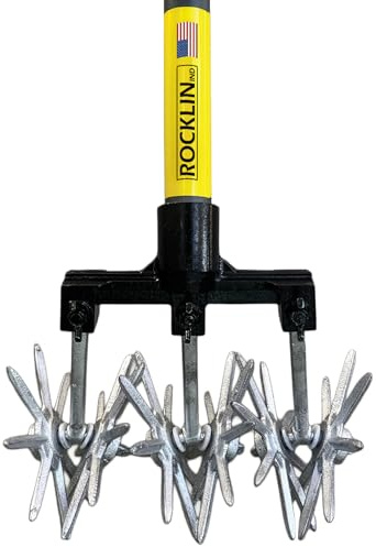 Rocklin Industry New Heavy-Duty Rotary Cultivator with 2X Steel for All Soils Till, Aerate, Weed, or Mix | 60” Extra Long Handle