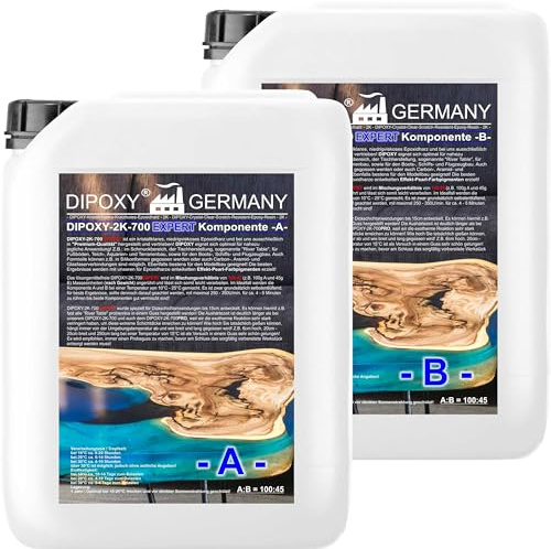 4,35kg DIPOXY-2K-700EXPERT Epoxidharz 2K bis 15cm! Harz mit Härter EP Laminierharz in Profi Qualität Glasklar und geruchsarm Gießharz Epoxy UV Stab. für Holz Tisch Boden Aquarium Terra Formenbau GFK