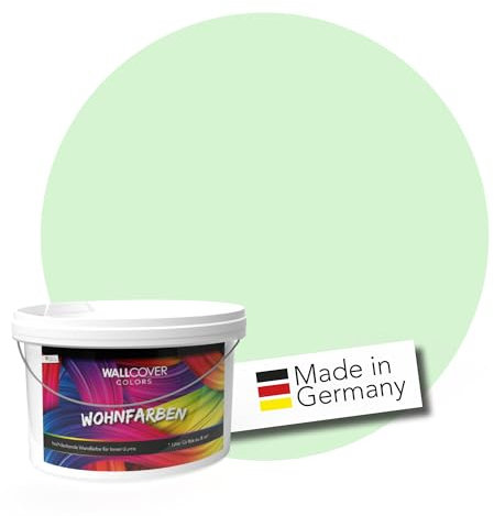 WALLCOVER Peinture murale de qualité supérieure | Vert Printemps | Couleur pastel | 2.5L = 20m² | Pour les intérieurs à très haut pouvoir couvrant (classe 1) | Finition mate | Fabriquée en Allemagne