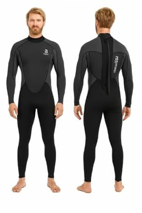 Matai Wetsuits Mens 3/2mm Neoprene Super Stretch Back Zip Full Length Wetsuit for Surfing Swimming SUP Canoe Kayak Sailing Windsurfing (M, Black/Grey)