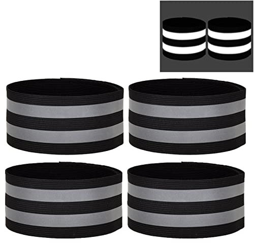 Lynlon 4 Stück Reflektorband für Outdoor Joggen, Wandern, Laufen, Hosenklammer Fahrrad, Sicherheits Reflektoren Kleidung, Hosenschutz Fahrrad, Reflektierende Armband 40 x 5 cm, Schwarz
