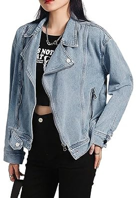 BROLEO Abrigo Mujer,Chaqueta Vaquera Recortada con Cremallera para Mujer