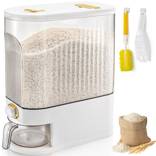 Cididu Clear Rice Holder Dispenser, 22 Lbs Large Grain Storage Container with Measuring Cup, Cylinder Household Food Dispenser Bucket Kitchen Organization for Cereal Oatmeal Coffee Bean Soybean Corn