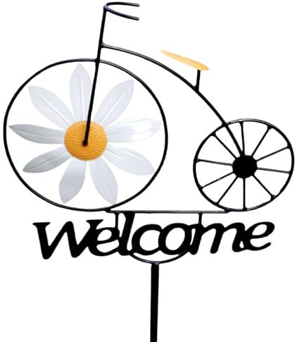 Poste de Bienvenida de jardín – Cartel de Bienvenida con Girasol de Hierro, Cartel de Bienvenida para | Postes Decorativos para Molino de Viento, estaca de Bienvenida con Flores para Patio
