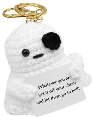 Llavero de crochet, fantasma positivo de ganchillo | Divertido juguete fantasma de ganchillo Lindo fantasma decoración | Soporte emocional hecho a mano de ganchillo Divertido muñeca, Cadena De Oro Con