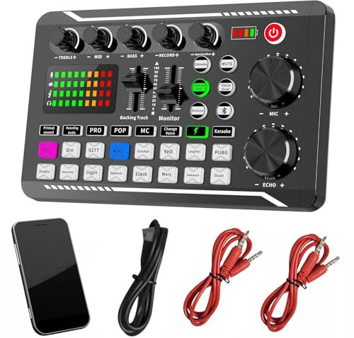 Broadcast Gear - Streaming Sound Card, Singing Sound Card | English Version F998 Live Audio Card, Professional Sound Mixer, Mobile Sound Card for Podcasts, Gamiing, Streaming, Recording