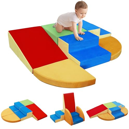 Kids Soft Play Set, 6-Piece Soft Play Blocks, Soft Plush Kids Foam Play Set, Colorful Toddler Educational Soft Climbing Blocks, Baby Soft Play Equipment for Climbing, Sliding, Crawling-Colorful