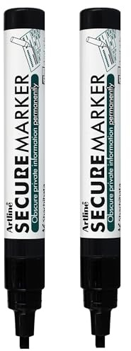 Artline Secure Permanent Marker Pens (Black) Pack of 2 | Indelible Marker Pens with 4mm Chisel Tip, Permanent Markers for Obscuring Private Information Permanently