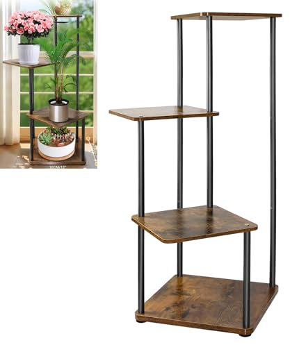 VickyHome 4 Etagen Pflanzenständer Blumenständer Draußen/Innenpool, Metall Pflanzenständer Blumenhocker Schwarz 80.5cm Hoch Blumenregal Blumentreppe, Einfache Montage Pflanzentreppe, 80.5x30x30cm