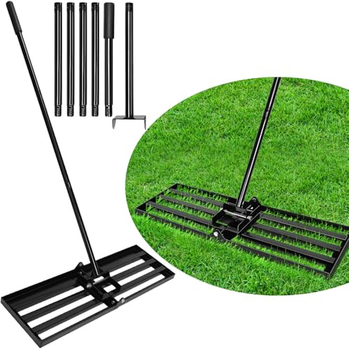 INCIKITI Lawn Levelling Rake, 76x25cm Lawn Leveling Rake, Heavy Duty Lawn Leveller with 194cm Adjustable Handle, Stainless Steel Lawn Leveler for Garden Golf Course, Ease Level Soil Sand Dirt Surfaces