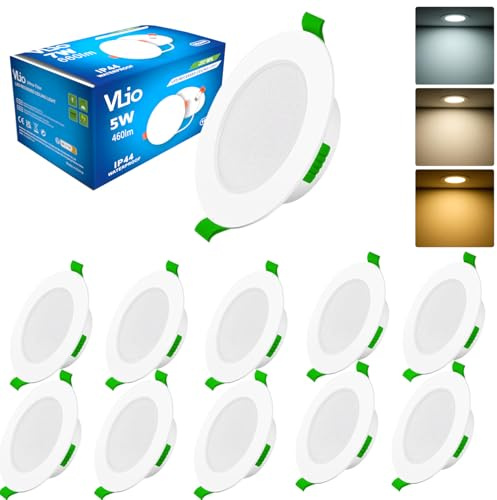 Downlights for Ceiling 68mm Dimmable 5W LED Downlights Spotlights 10 Pack | Ultra Slim LED Recessed Ceiling Lights IP44, Warm White Neutral White Cool White 3CCT Adjustable