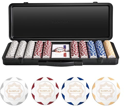 SLOWPLAY Nash 14g Clay Poker Chip Set for Texas Hold'em, 500 PCS [Blank Chips - White Gold Edition] Features a Premium Case with Durable German Polycarbonate Shell
