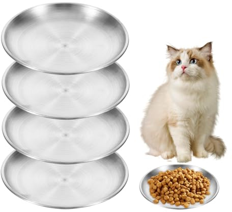 17 cm Edelstahl Katzennapf 4er-Set – Flacher Futternapf Katze, rutschfeste Cat Bowl aus 304 Edelstahl, geeignet als Wassernapf Katze oder Futterschale für mehrere Katzen