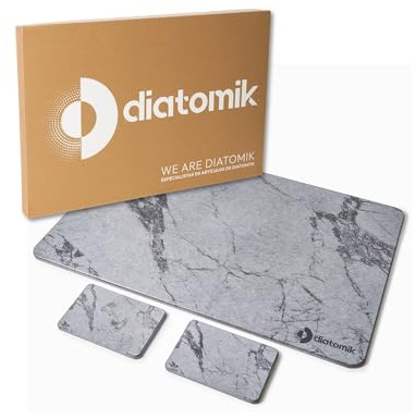 Diatomik - Alfombra baño diatomita con jabonera y Soporte para Accesorios baño – Alfombrilla diatomita baño de Piedra Natural, Secado rápido y diseño Elegante. Conjunto Gris de baño Limpio y seco.