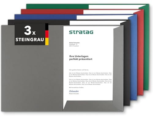 Cartella di presentazione, formato A4, grigio pietra, 3 pezzi, disponibile in 7 colori, direttamente dal produttore STRATAG