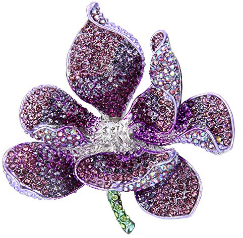 EVER FAITH Spilla Gioiello, Cristallo Austriaco Nuziale Orchidea Fiore Petalo Viola Argento-Fondo