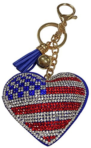 BESTOYARD USA Flagge Schlüsselbund mit Herzform Quasten Strass Auto Schlüsselanhänger Handtasche Dekorationen Anhänger für Jungen Männer Party Favors
