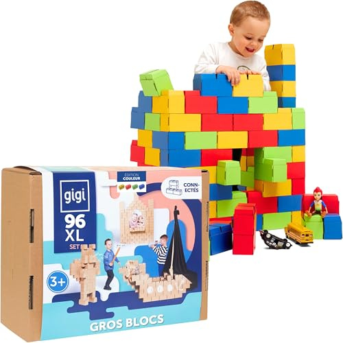 GIGI BLOKS 96 Colorati Mattoncini Costruzioni Grandi per Bambini XL Impilabili & Incastro | Cartone Blocchi Costruzioni per Bambini Robusti e Facili da Montare | Grandi Giochi Montessori Educativi