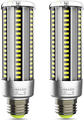 HAONIULED LED-Leuchtmittel E27, 25 W, Kaltweiß, 6000 K, 3000 lm, entspricht Halogen 250 W, Lampe, Mais 360 °, nicht dimmbar – 2 Stück