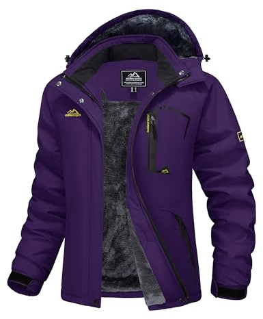 MAGCOMSEN Arbeitsjacke Winter Damen Skijacke Übergangsjacke Winterjacke Wasserdicht Gefüttert für Ski Dunkelviolett S