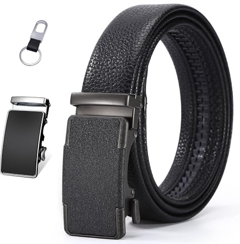 Friendumo Cintura Da Uomo Cintura a Cricchetto In Pelle Con Fibbia Automatica 125 cm (Include 1 Portachiavi + 2 Fibbie in Lega) -5#nero