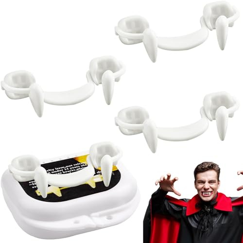 Pipihome 4 Pieces Retractable Vampire Fangs Kit Telescopic Teeth Fangs Braces Fake Dentures for Cosplay Party Props Halloween Party Fangs (4pcs Normal)