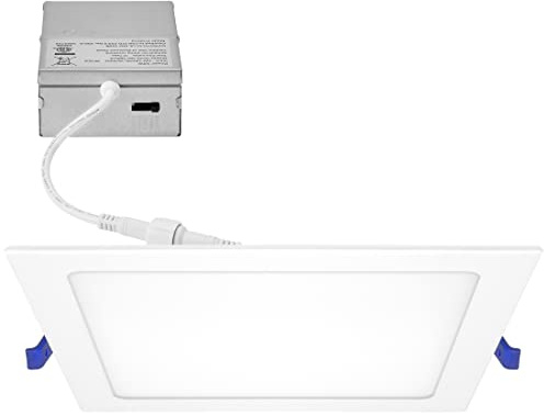 Maxxima 8 in. 5CCT Square Recessed LED Downlight, 1600 Lumens Slim Flat Panel Color Selectable 2700K/3000K/3500K/4000K/5000K, Dimmable, Canless IC Rated, White Trim, J-Box Included