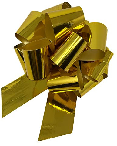 Oblique Unique® Geschenk Schleife mit Geschenkband Glänzend für Geschenke Tüten Zuckertüten für Weihnachten zum Basteln Dekorieren Verzieren UVM. (Gold)