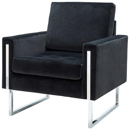 HULALA HOME Sessel moderner Samt-Akzentsessel mit Rücken- und Sitzkissen, bequemer gepolsterter Clubsessel mit Metallbeinen, getufteter Sessel für Wohnzimmer, Schlafzimmer, Schwarz
