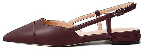 Soireelady Slingback Flats for Women, Closed Pointed Toe 2CM Ballet Flats, Cap Toe Comfortable Casual Flat Office Dressy Shoes Matte Burgundy US Size 9