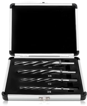 Yunnergo Optional M2 HSS Taper Chucking Reamer Set 4Pcs 3/8 1/2 5/8 3/4 Drill Bridge/Construction Reamer Expanding Holes (Set 3/8 1/2 5/8 3/4 with 3/8 or 1/2 Shank Chuck)
