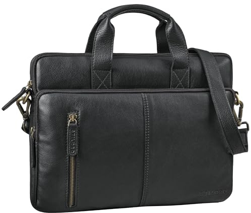 STILORD Raihn Porte-Documents 13.3-14 Pouces Cuir Pochette Ordinateur Étroite Sac de Travail Homme Housse Pc Portable en Cuir Veritable Couleur:Noir
