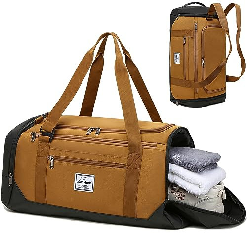 Laripwit Sporttasche Herren, 40L Reisetasche Rucksack Trainingstasche mit Schuhfach & Nassfach, Wasserdicht Sport Gym Fitness Tasche Weekender Tasche Rucksack Damen, Braun